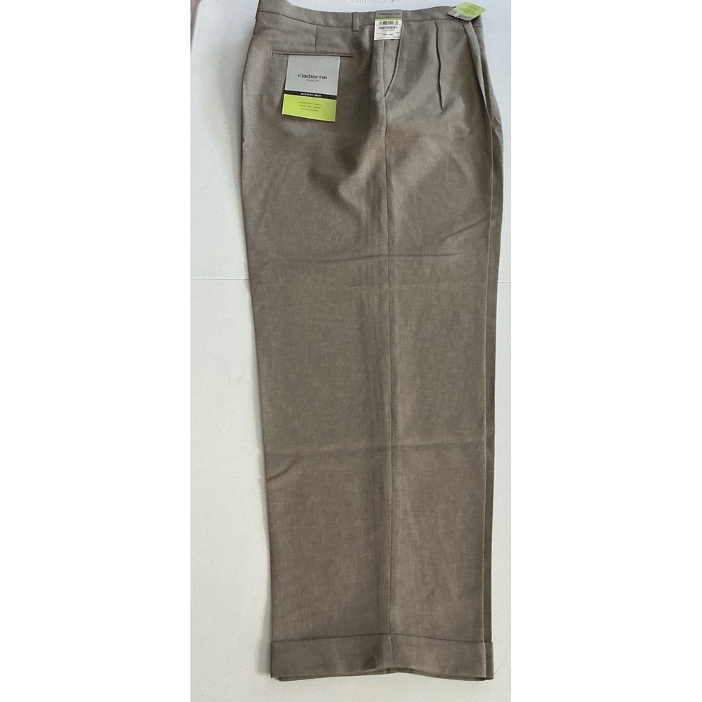 Claiborne‎ Pants Mens 38x30 Beige Khaki Polyester-Herringbone Pleated Cuffed NWT - Picture 7 of 9